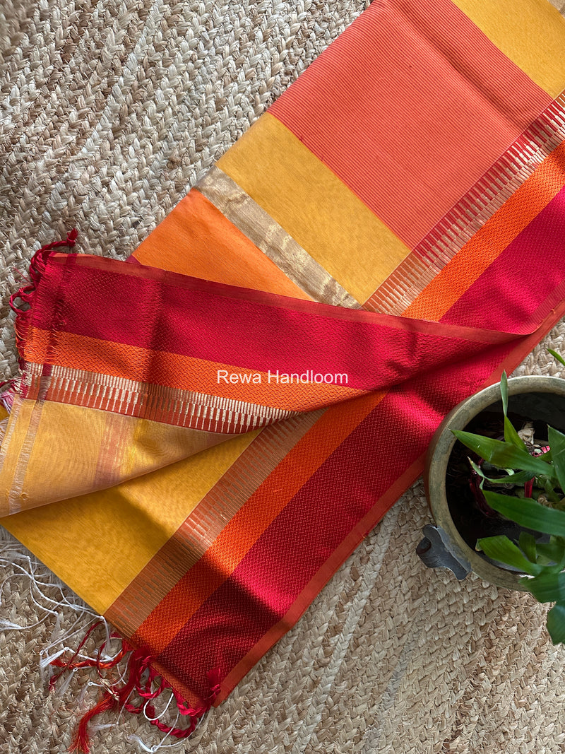 Maheshwari Yellow Multicolor Border Saree MB00531