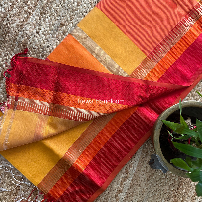 Maheshwari Yellow Multicolor Border Saree MB00531