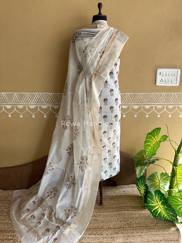 Maheshwari Handblock Print Top-Dupatta