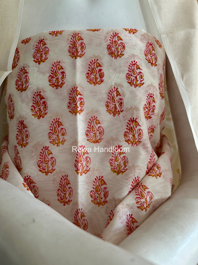 Maheshwari White Handblock Print Top-Dupatta HBS0179