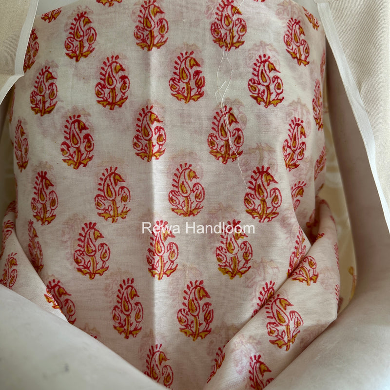 Maheshwari White Handblock Print Top-Dupatta HBS0179