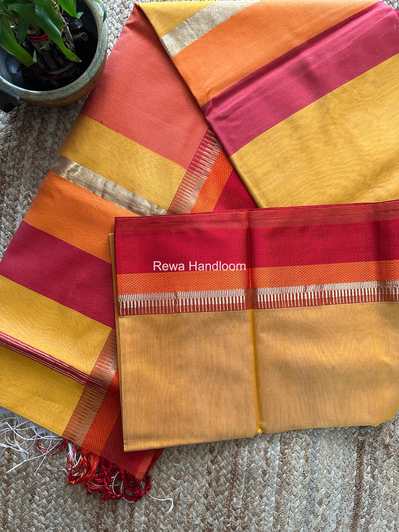 Maheshwari Yellow Multicolor Border Saree MB00531