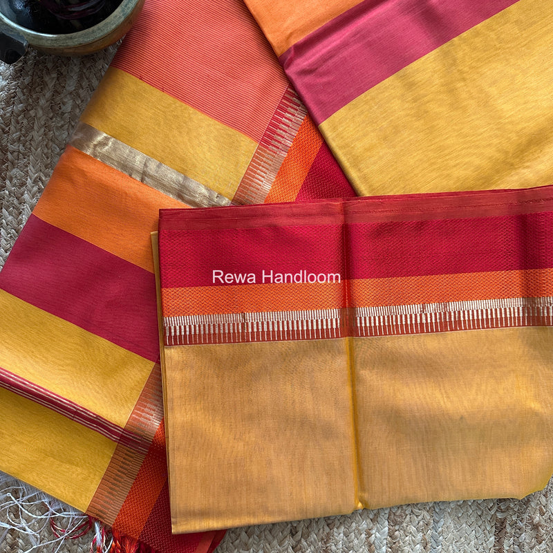 Maheshwari Yellow Multicolor Border Saree MB00531