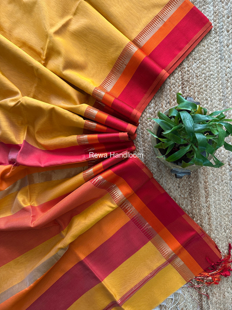 Maheshwari Yellow Multicolor Border Saree MB00531