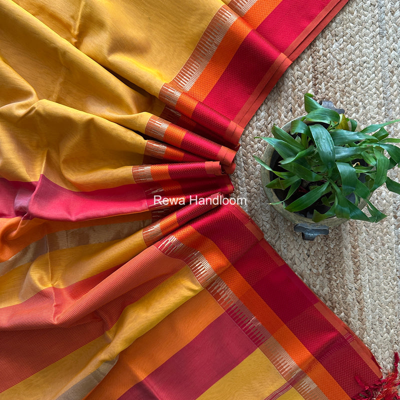 Maheshwari Yellow Multicolor Border Saree MB00531