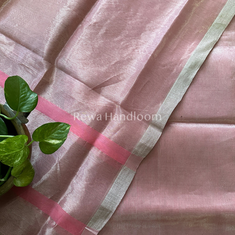 Maheshwari Peach Pink Tissue Dress Material-STB01