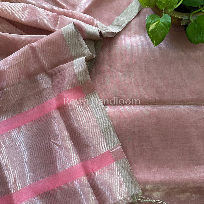 Maheshwari Peach Pink Tissue Dress Material-STB01