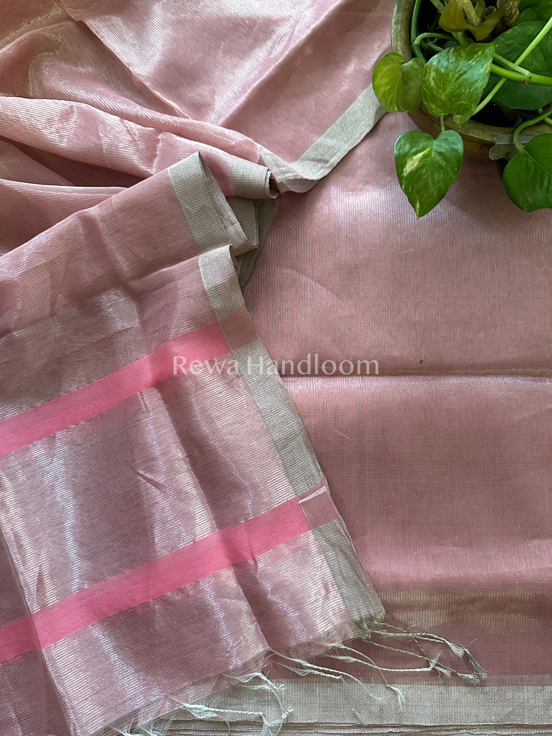 Maheshwari Peach Pink Tissue Dress Material-STB01