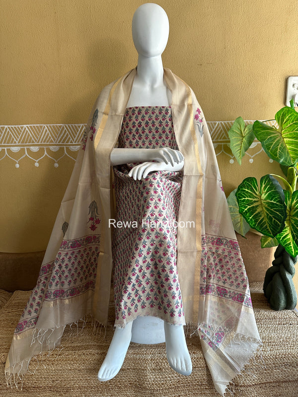 Maheshwari Handblock Print Top-Dupatta
