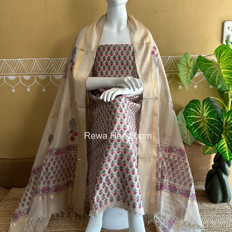 Maheshwari Handblock Print Top-Dupatta