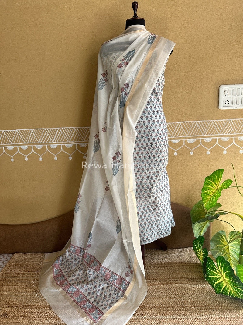 Maheshwari Handblock Print Top-Dupatta