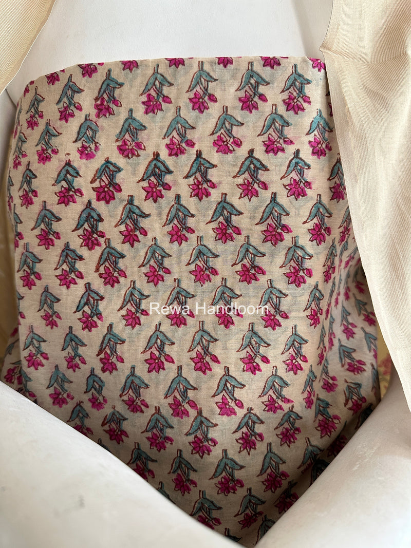 Maheshwari Beige Handblock Print Top-Dupatta HBS0204