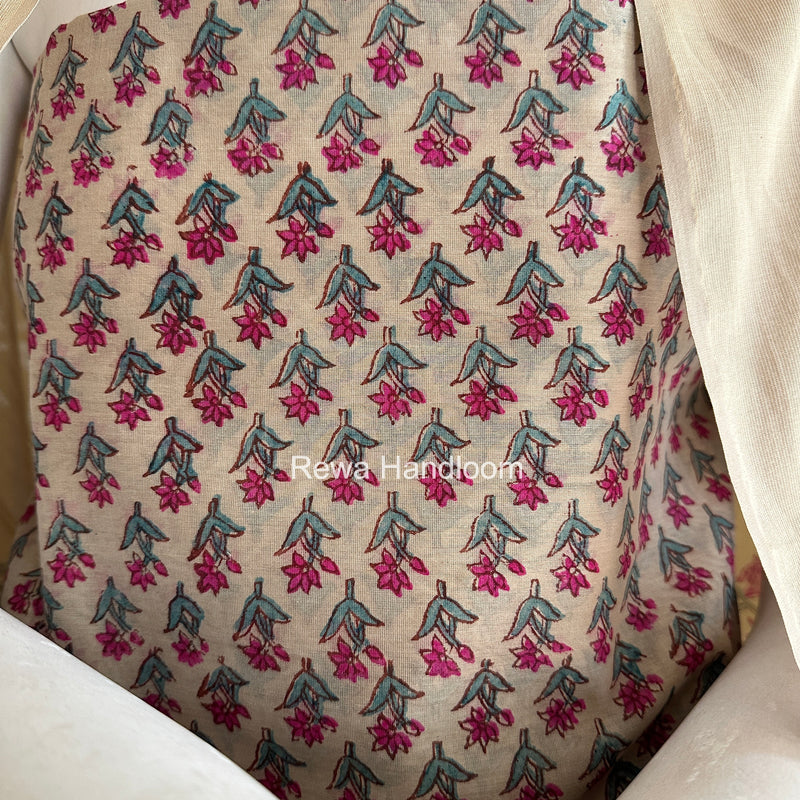 Maheshwari Beige Handblock Print Top-Dupatta HBS0204