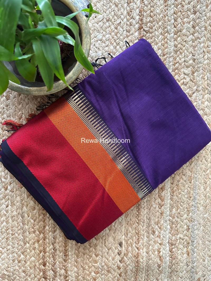 Maheshwari Violet Multicolor Border Saree MB00530