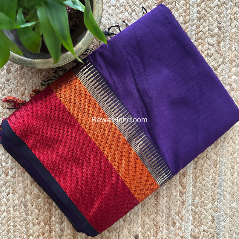 Maheshwari Violet Multicolor Border Saree MB00530