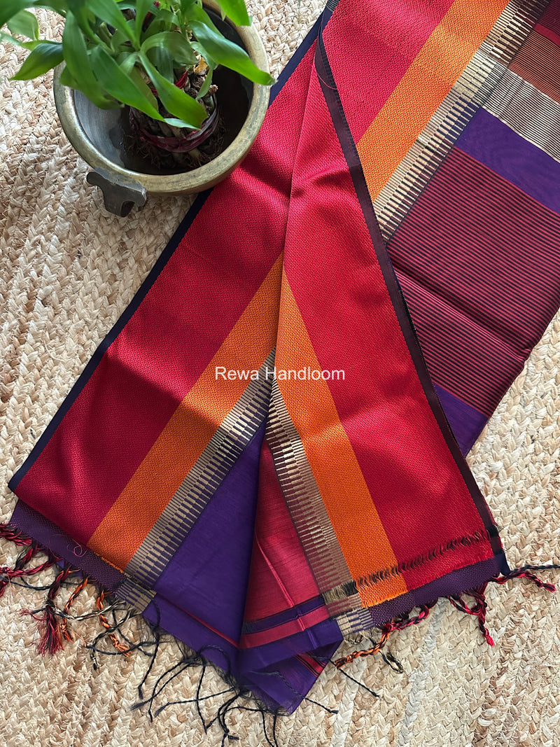 Maheshwari Violet Multicolor Border Saree MB00530