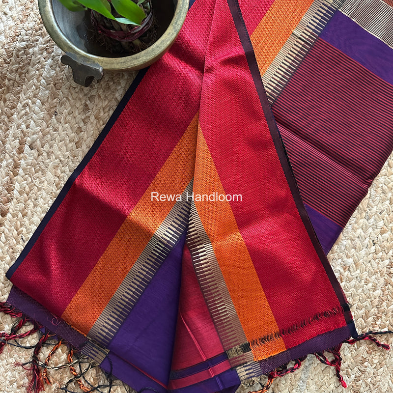 Maheshwari Violet Multicolor Border Saree MB00530