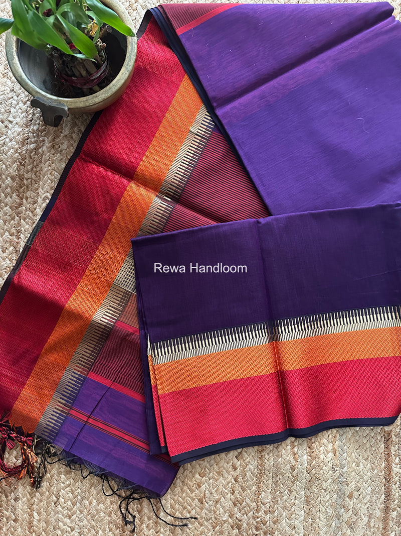 Maheshwari Violet Multicolor Border Saree MB00530