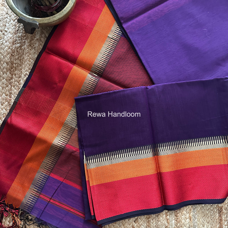 Maheshwari Violet Multicolor Border Saree MB00530