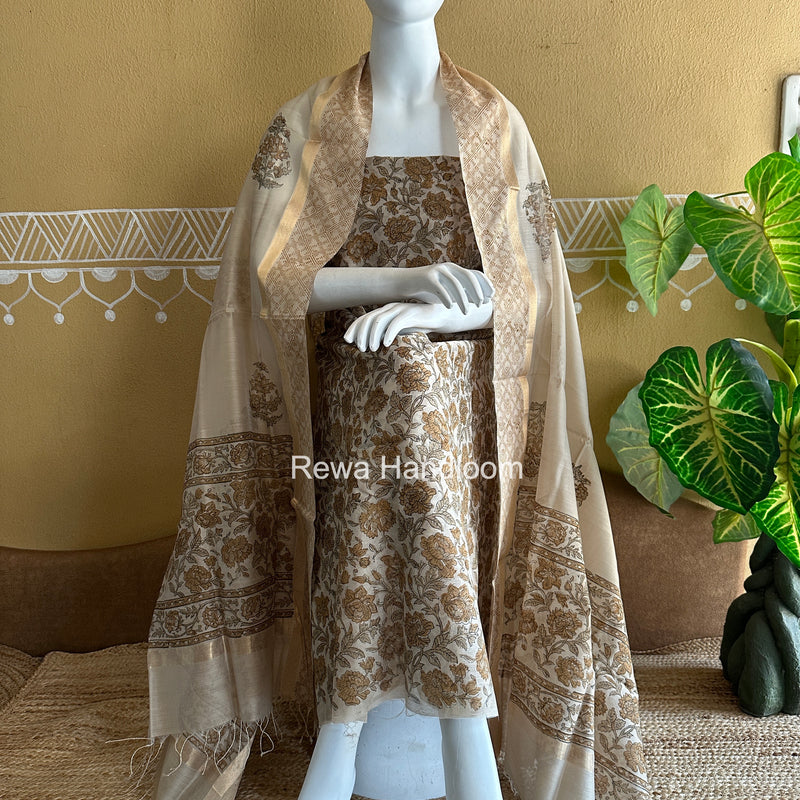 Maheshwari Handblock Print Top-Dupatta
