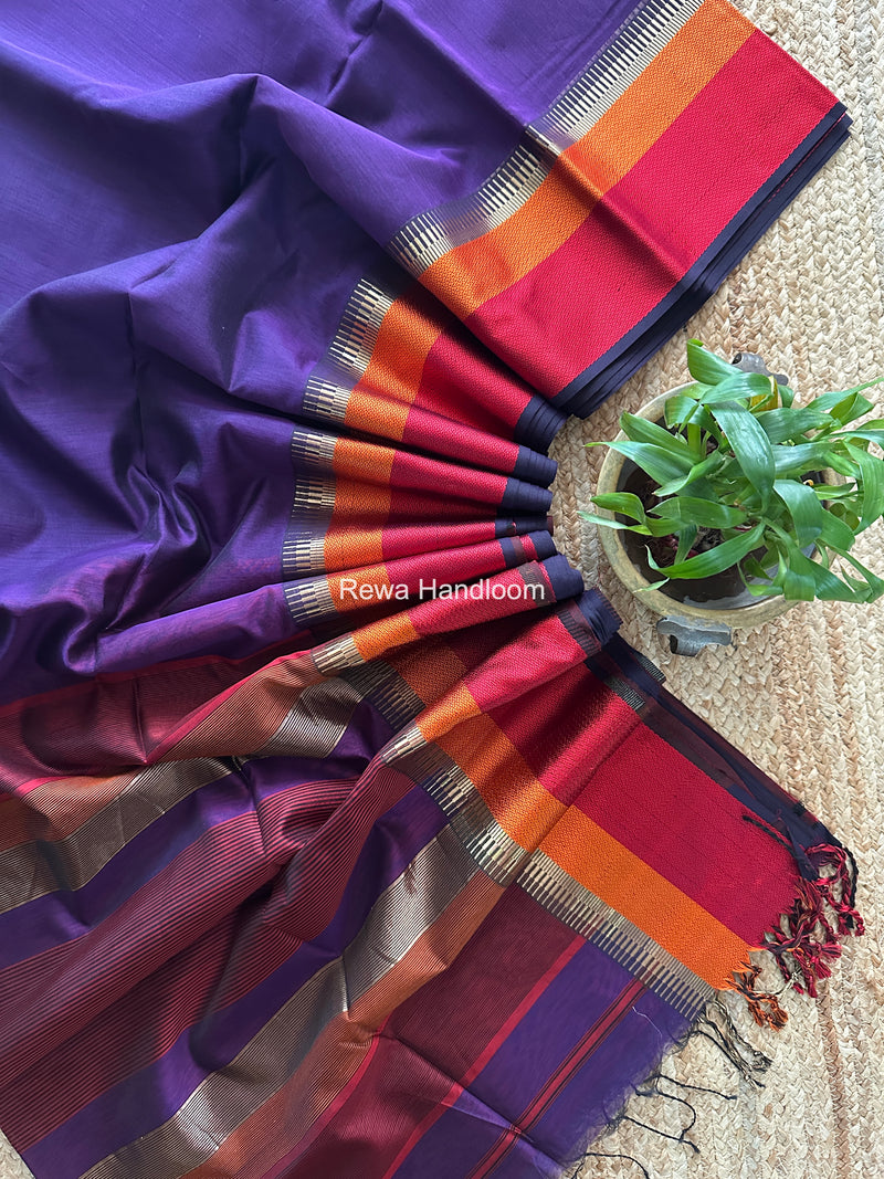 Maheshwari Violet Multicolor Border Saree MB00530
