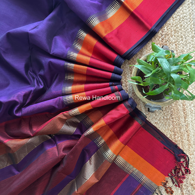 Maheshwari Violet Multicolor Border Saree MB00530