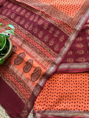 Maheshwari Red-Orange Bagh Print Suit- BSP11