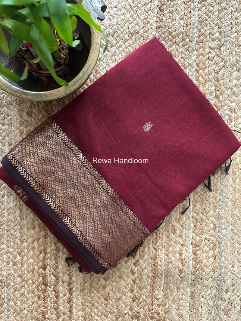 Maheshwari Maroon Lotus Butta Saree LBS0113