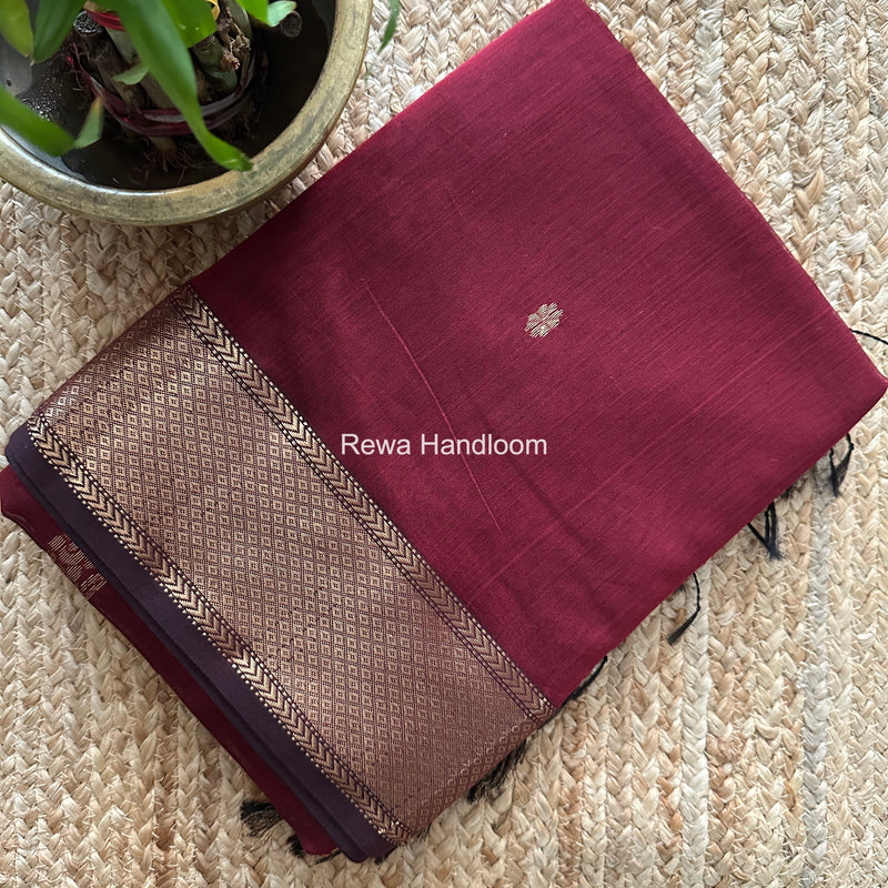 Maheshwari Maroon Lotus Butta Saree LBS0113