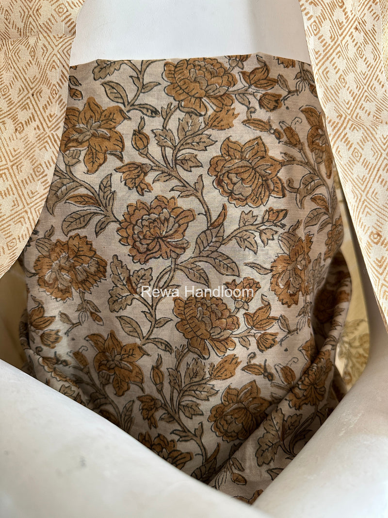 Maheshwari Beige Handblock Print Top-Dupatta HBS0209