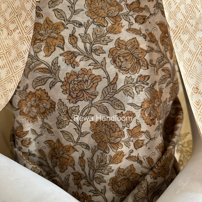 Maheshwari Beige Handblock Print Top-Dupatta HBS0209