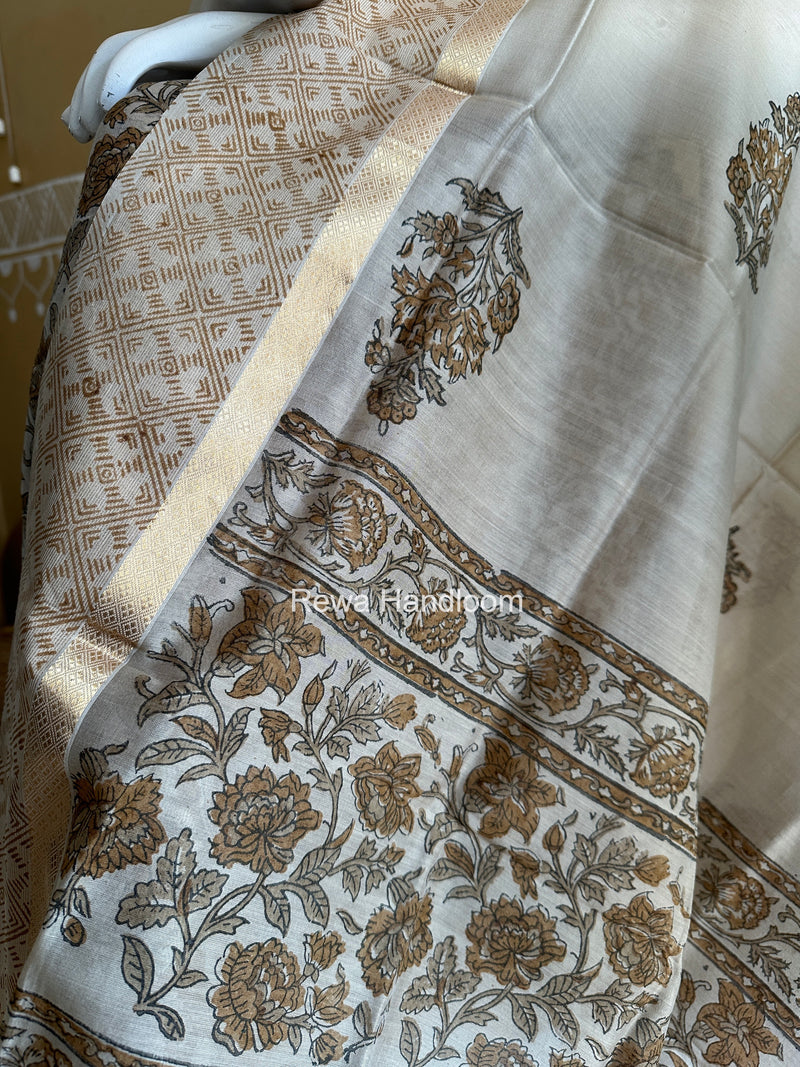 Maheshwari Beige Handblock Print Top-Dupatta HBS0209