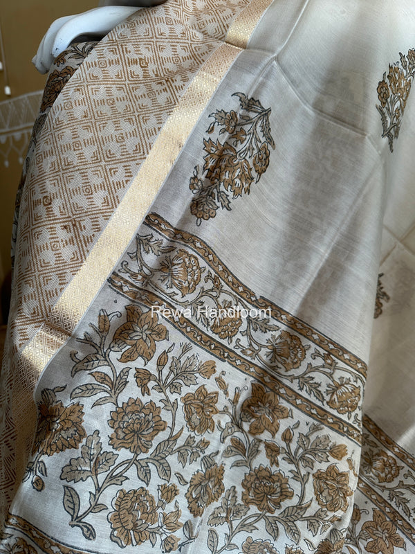 Maheshwari Beige Handblock Print Top-Dupatta HBS0209