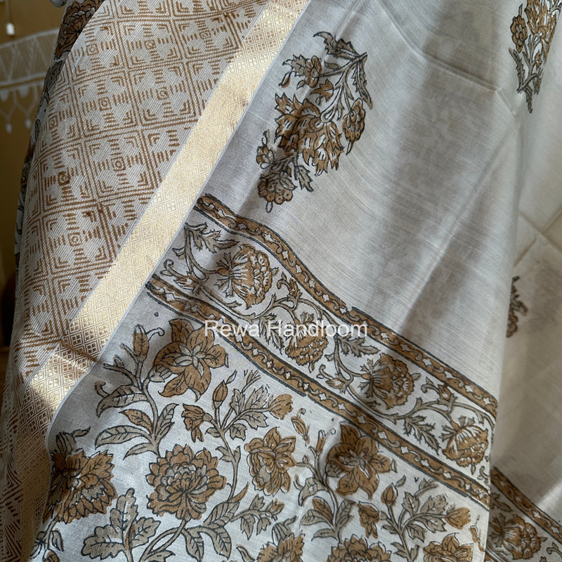 Maheshwari Beige Handblock Print Top-Dupatta HBS0209
