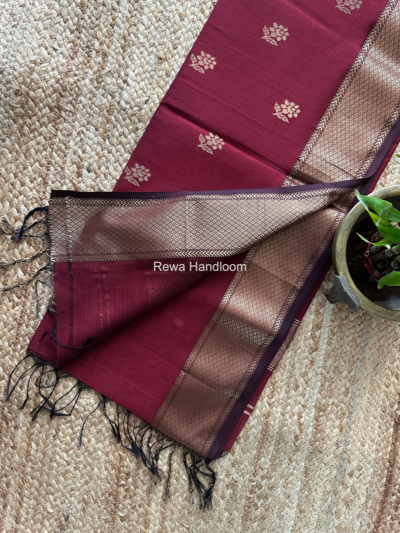 Maheshwari Maroon Lotus Butta Saree LBS0113