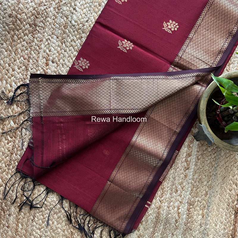 Maheshwari Maroon Lotus Butta Saree LBS0113