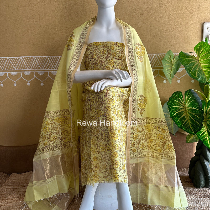 Maheshwari Handblock Print Top-Dupatta