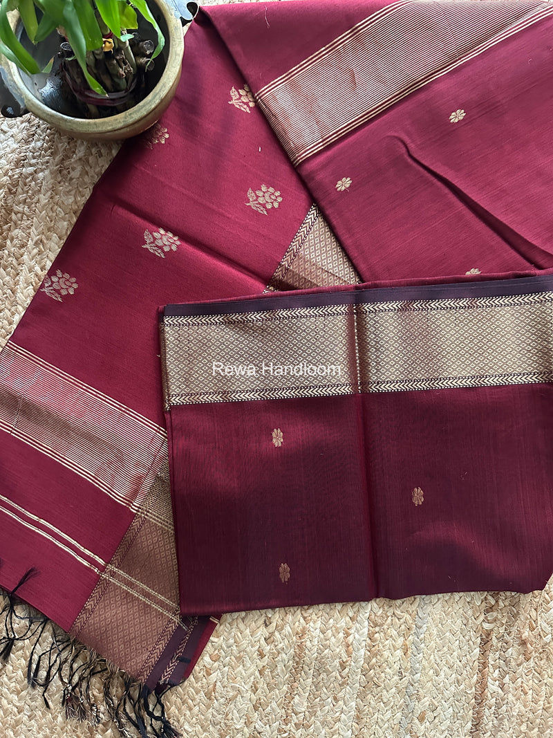 Maheshwari Maroon Lotus Butta Saree LBS0113