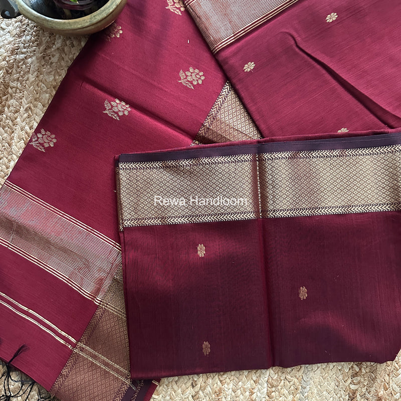 Maheshwari Maroon Lotus Butta Saree LBS0113