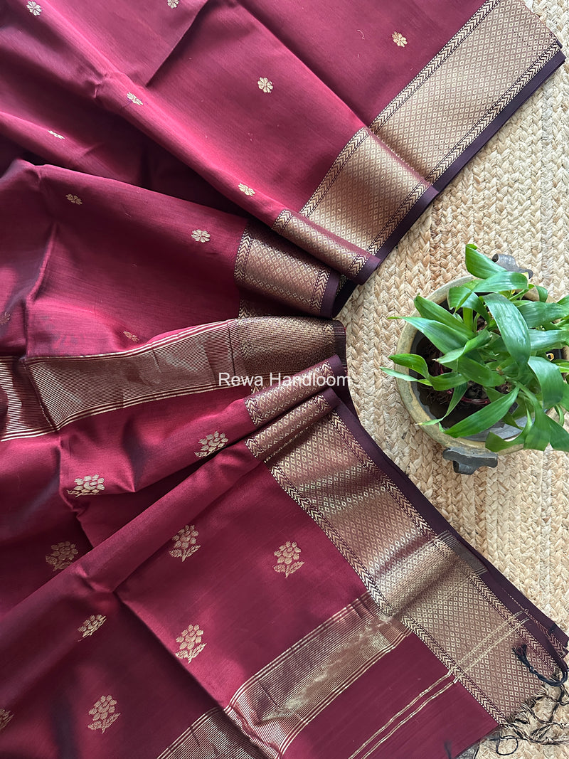 Maheshwari Maroon Lotus Butta Saree LBS0113