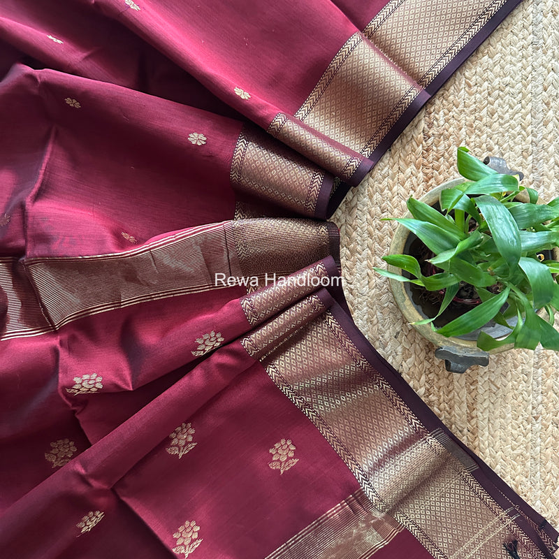 Maheshwari Maroon Lotus Butta Saree LBS0113