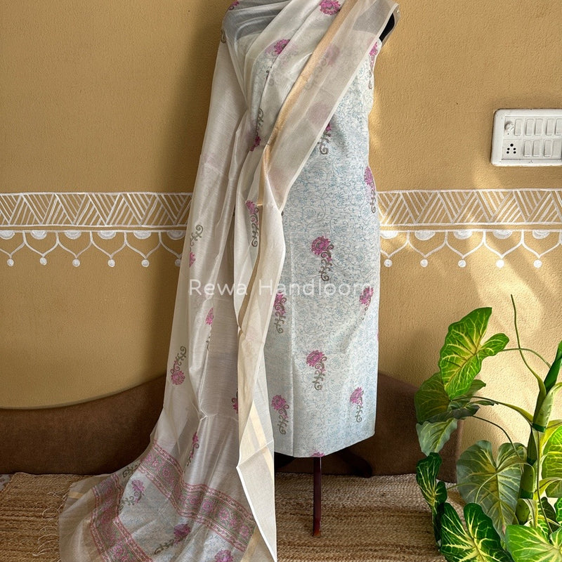 Maheshwari Handblock Print Top-Dupatta