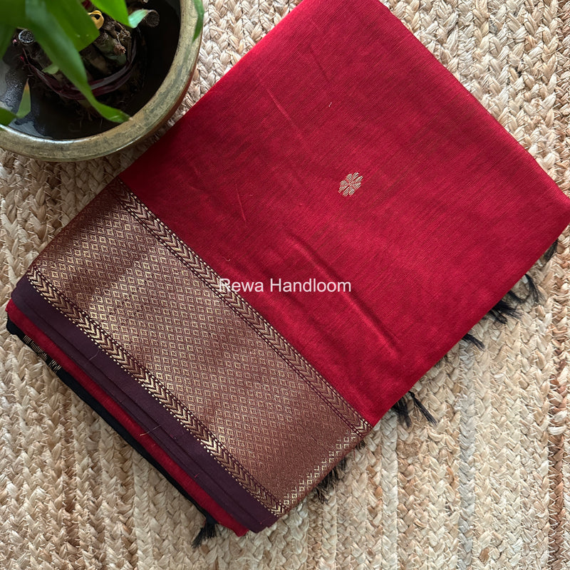 Maheshwari Red Lotus Butta Saree LBS0116