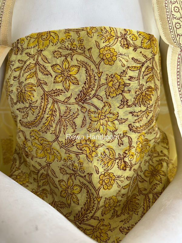 Maheshwari Yellow Handblock Print Top-Dupatta HBS0215