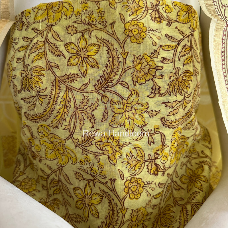 Maheshwari Yellow Handblock Print Top-Dupatta HBS0215