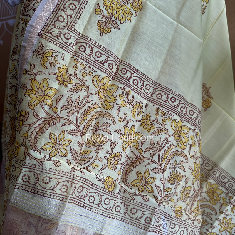 Maheshwari Yellow Handblock Print Top-Dupatta HBS0215