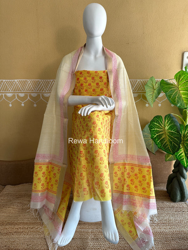Maheshwari Handblock Print Top-Dupatta