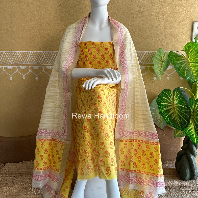 Maheshwari Handblock Print Top-Dupatta