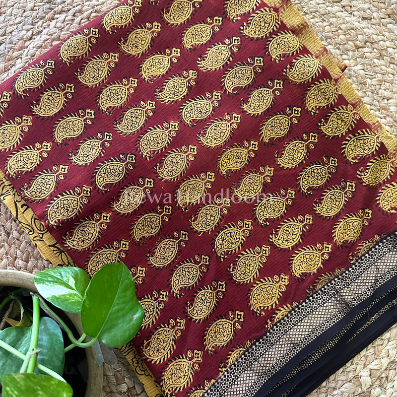 Maheshwari Maroon-Yellow Bagh Print Suit BSP013