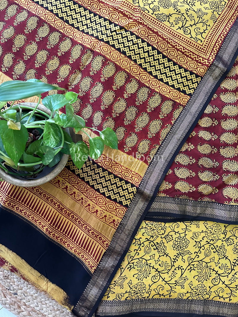 Maheshwari Maroon-Yellow Bagh Print Suit BSP013